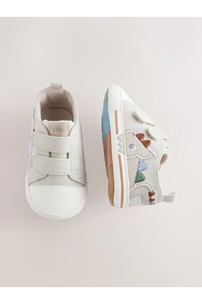 Next Baby Gri Dinozor Desenli Cırtlı Bebek Spor Ayakkabısı