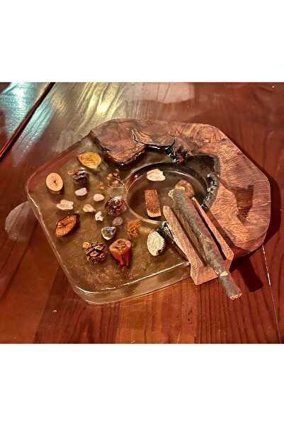 OdunSever El Yapımı Pelit Ağacı Puro Küllüğü – Epoksi Reçine İçinde Doğadan M...