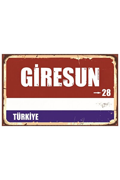 akatshop GİRESUN 28 Retro Sokak Tabelası Dekoratif MDF Tablo | UV Baskı Ahşap...