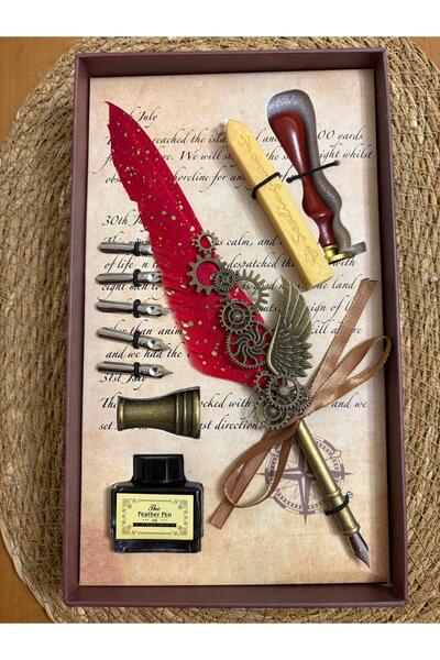 SÜRPRİZ ATÖLYESİ RETRO TASARIM DİVİT HOKKA TÜYLÜ VİNTAGE KALEM SETİ