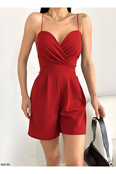 rengafashion Women's crepe fabric mini jumpsuit with straps and shorts