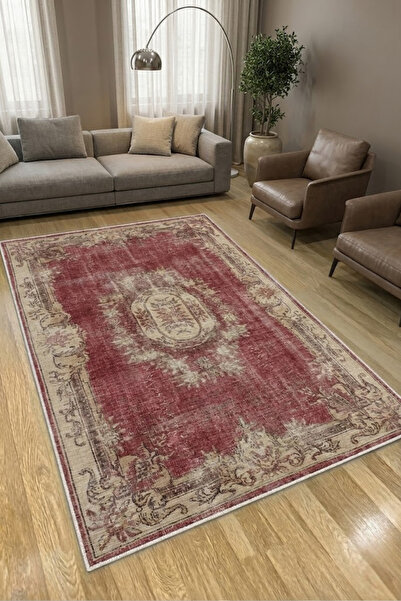 CENTER AVM Kırmızı Halı Salon Halısı Makinede Yıkanabilir Halı Kaymaz Taban Halı
