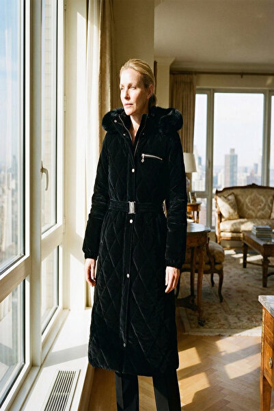 Rain and River Bel Detaylı Kürklü Kapitone Uzun Kaban