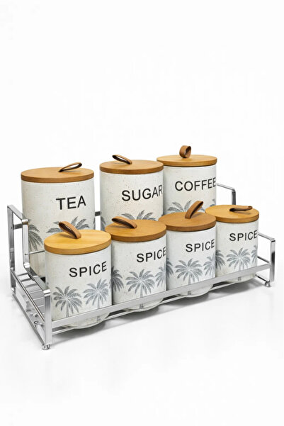 Urbanza Ceramic Jar Set with Stand for Kitchen | Coffee Tea Sugar Storage Jar...