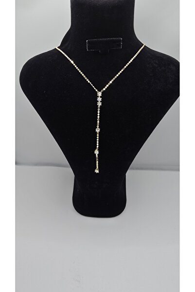 NO NAME Stainless Steel Crushed Chain Zircon Stone Y Model Necklace