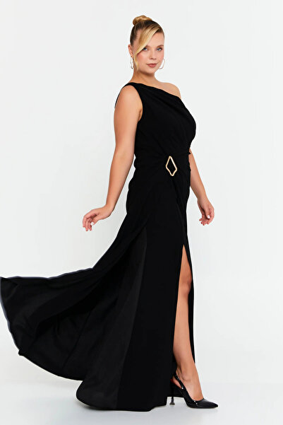 DORİDORCA Women's Plus Size One Shoulder Detailed Deep Slit Evening Dress 713...