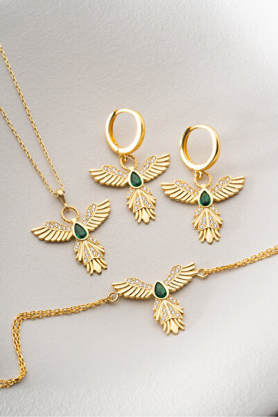 Silvano Jewelry 925 Ayar Gümüş Anka Kuşu Küpe Kolye Bileklik Set