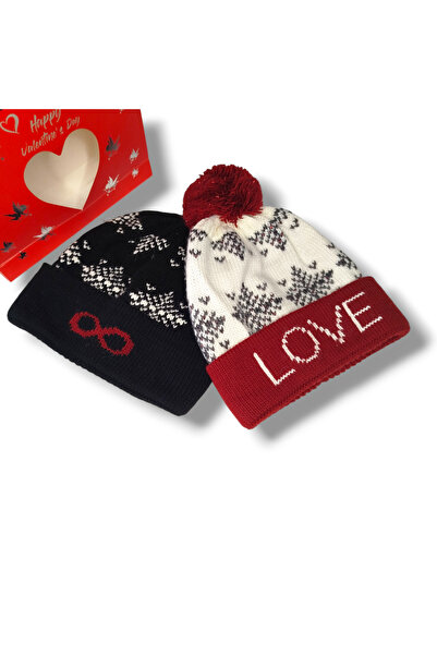 STE Aşk ve Sonsuzluk - İkili Bere - Sevgililer Günü Temalı Bere - Çift Beresi