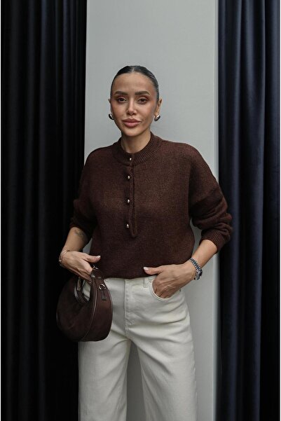 Havoş Brown Buttoned Sweater