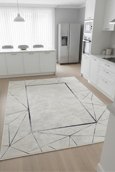 CENTER AVM Gri Halı Mutfak Halısı Makinede Yıkanabilir Halı Kaymaz Taban Halı