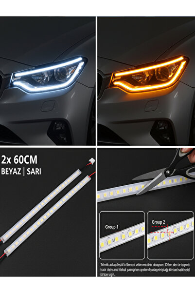 kcr oto Far Üstü Kayar Led Açılış Animasyonlu Selamlamalı 60cm 2 Adet