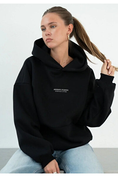 Arz giyim سويت شيرت نسائي قصة فضفاضة هودي Ardende Studios أسود – بغطاء رأس ، ...
