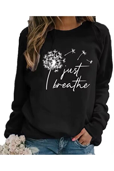 LELVANİ Just Breathe Written Pattern Print Sweatshirt