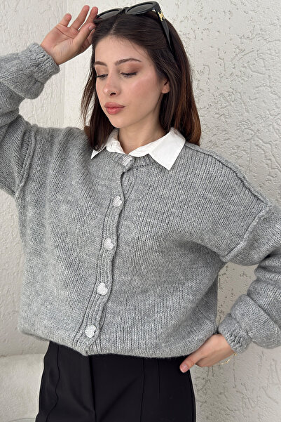 DPARİS Reverse Stitched Knitwear Cardigan Gray