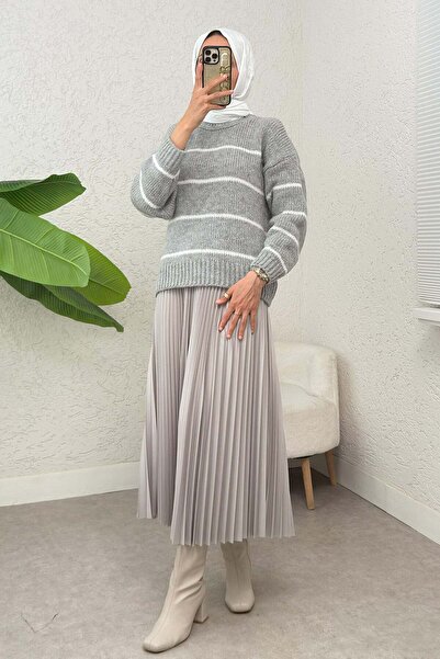DPARİS Striped Knit Sweater Gray
