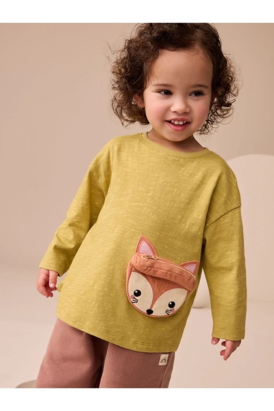 Next Baby Yeşil Tilki - Uzun Kollu Çanta T-Shirt