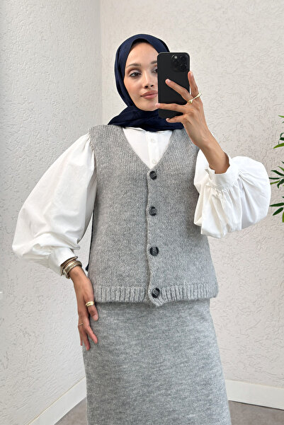 DPARİS Сив плетен кардиган комплект