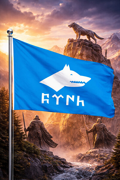 ÇELİKONLİNE Göktürk Bayrağı Mavi Gönder Bayrağı KALİTELİ CANLI BASKI Raşel Ku...