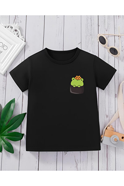 CDA Premium Cute Frog in Pocket Black Unisex Kids T-Shirt