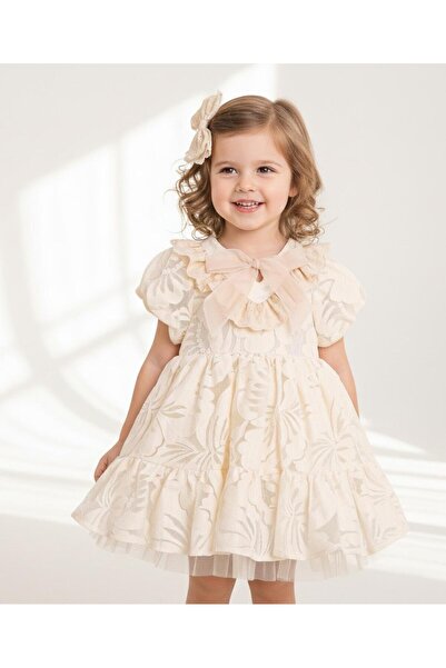 ministok Girls' Dress with Bow and Lace Detail