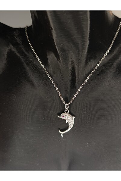 AKSESUARIM Çelik Gümüş Renk Zirkon Taşlı Yunus Kolye - Işıltılı Deniz Temalı ...