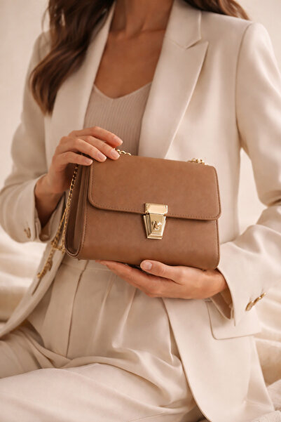 Tabris Luxary Kadın Kahverengi Zincir Askılı Mini Omuz & Çapraz Çanta – Gold ...