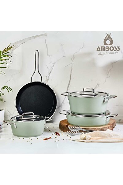 Amboss طقم أواني جرانيت - 7 قطع (أخضر)