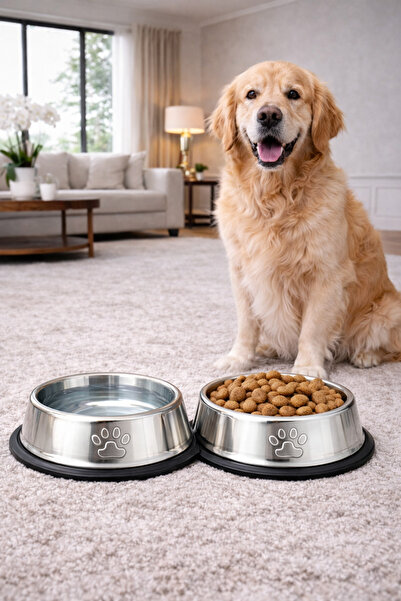 PawX Devrilmez Kaydırmaz Taban Paslanmaz Çelik Kedi Köpek Mama ve Su Kabı 22 ...