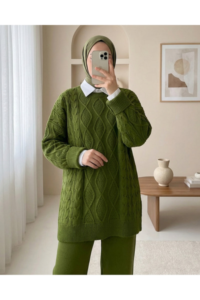 HİJABAYA Χειμερινό φαρδύ πλεκτό πουλόβερ με μοτίβο κηρήθρας