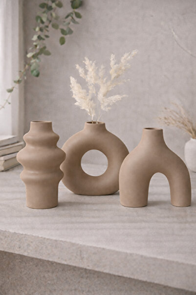 rufhomedesign Yeni Model Minimalist 3lü 11 Cm İskandinav Tarzı Bohem Vazo set...