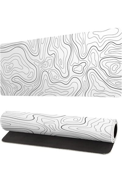 Generic Topographic Contour White Gaming Mouse Pad XL Geographic Map Lines Ex...
