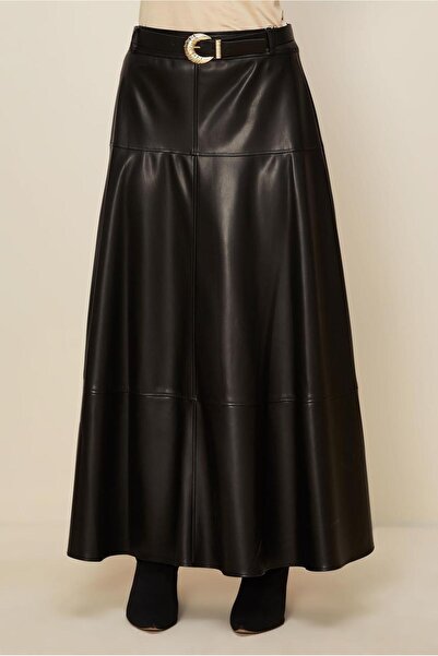 Alvina Belted Faux Leather Skirt 60729