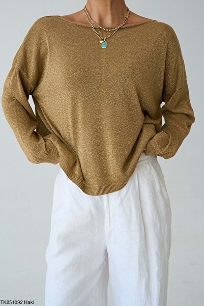 ibeeka Women's Clothing New Season Sim Woven Bronze Color Boat Neck Blouse