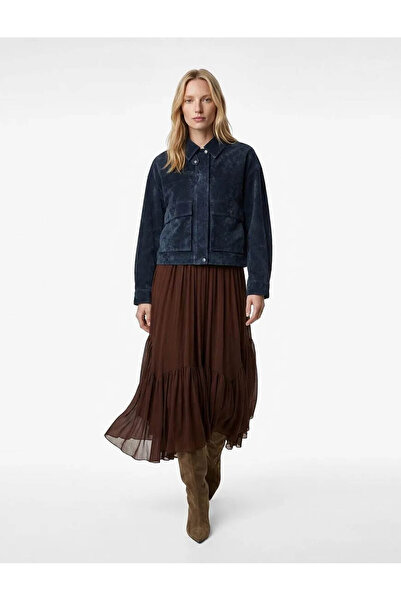 Koton Разкроена, асиметрична, дълга, шифонена, кафява дамска пола 6WAK70049EW