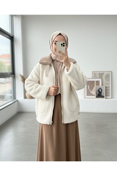 HİJABAYA Палто от флийс с детайл на яката Garni, подплатено отвътре и с джобове