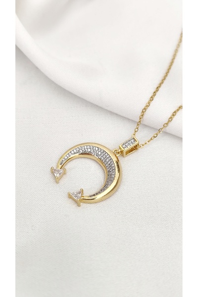 DİAVENTA TAKI VE AKSESUAR قلادة فولاذية موديل هلال القمر من الفولاذ 316L لا ت...