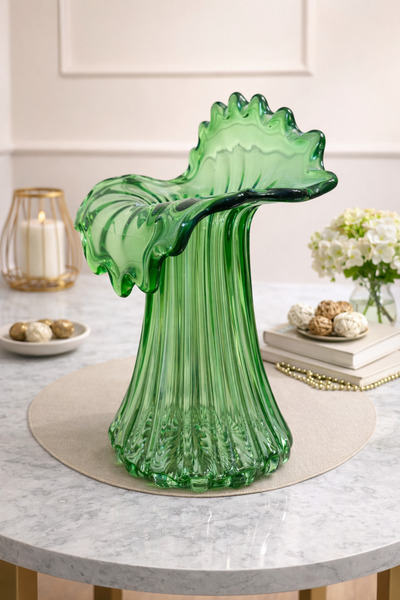 DİVA HOME&ACCESSORİES Flora Vazo (El Yapımı Büyük Boy Cam Vazo)