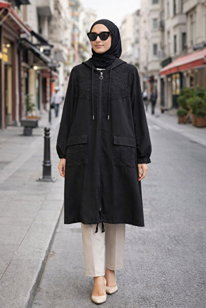 FUAT GÜRSEN Kapşonlu Küpür Detaylı Fermuarlı Kap