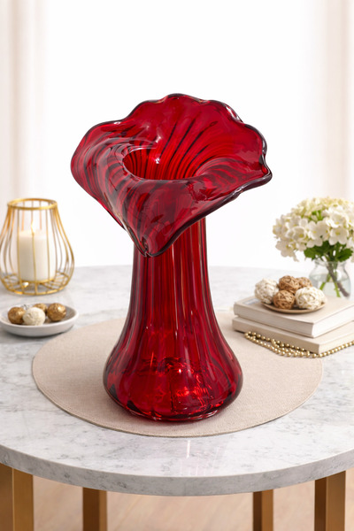 DİVA HOME&ACCESSORİES Flora Vazo (El Yapımı Büyük Boy Cam Vazo)