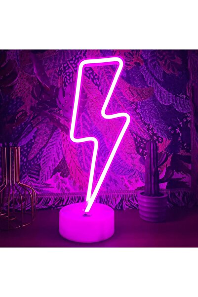 Slasa لافتة نيون على شكل صاعقة بنفسجية 31×11 سم - مصباح ليلي LED يعمل بمنفذ U...