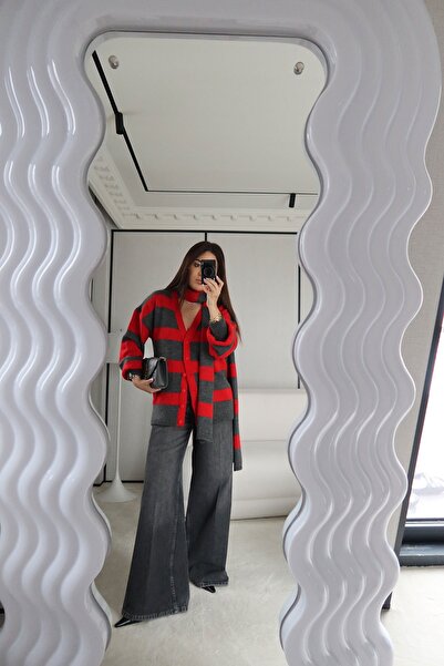 Özge Özgenç Striped Scarf Knitwear Cardigan