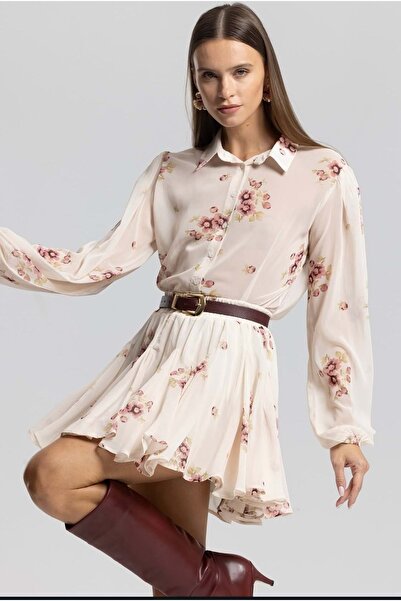 ibeeka Floral pattern asymmetrical hem shirt set - pinterest inspired