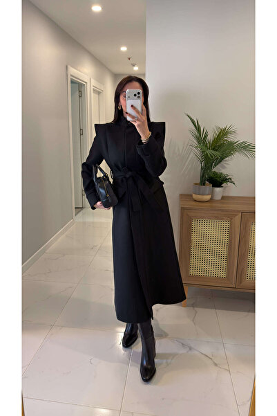 BİRCANÇİL Wioletta Black Belted Cashmere Coat
