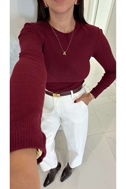 BİRCANÇİL Md Sitra Burgundy Corded Fabric Long Sleeve Blouse