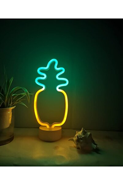 Slasa لوحة نيون على شكل أناناس 30 × 8.5 سم - مصباح ليلي LED يعمل بالبطارية لل...