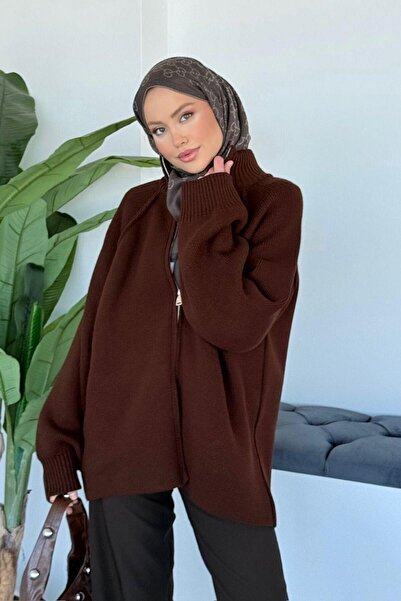 Şulemoda Giyim Rosie Zippered Cardigan Brown