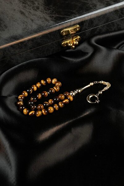 dergah tesbih 14 Ayar Altın Ayyıldız Tasarım Orjinal Kaplan Gözü Tesbih