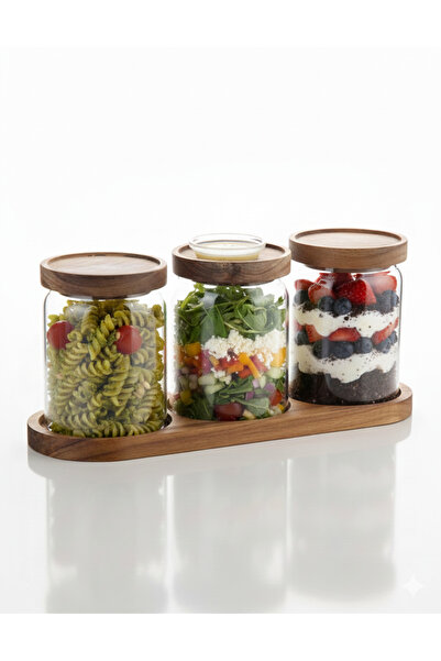 Edenza Glass Jar with Lid 600 ml with Acacia Stand |   Kitchen Organizer & St...