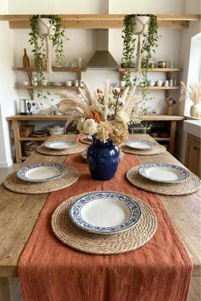 Atbyhome طقم طاولة طعام أمريكية من الخيزران الطبيعي مكون من 6 قطع - 30 سم