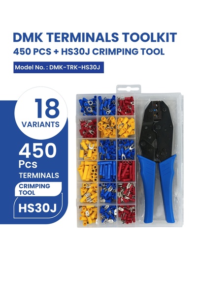 DMK Crimping Toolkit – 450 PCS Ferrule Terminals + HS30J Ferrule Crimper (AWG...
